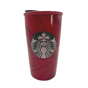 Starbucks Vintage 2014 Red Ceramic Starburst Travel Tumbler Siren Logo 12oz New